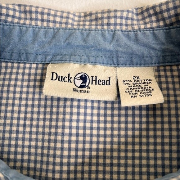 Duck Head Woman Gingham Plaid Check Blue Cream Long Sleeve Button Front Shirt 2X - Picture 6 of 11